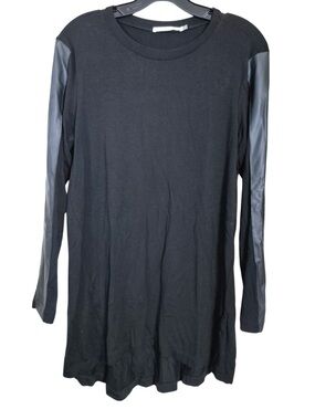 ELAINE KIM Roland Leather Sleeve Tunic in Black